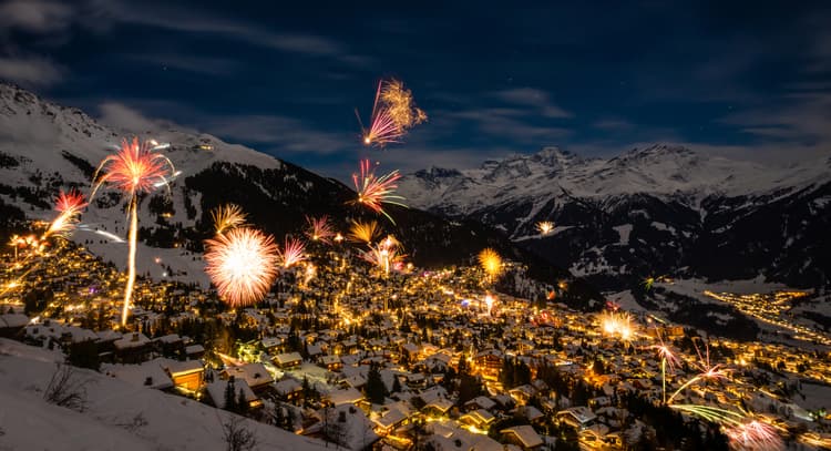 Fireworks in Verbier at New Year