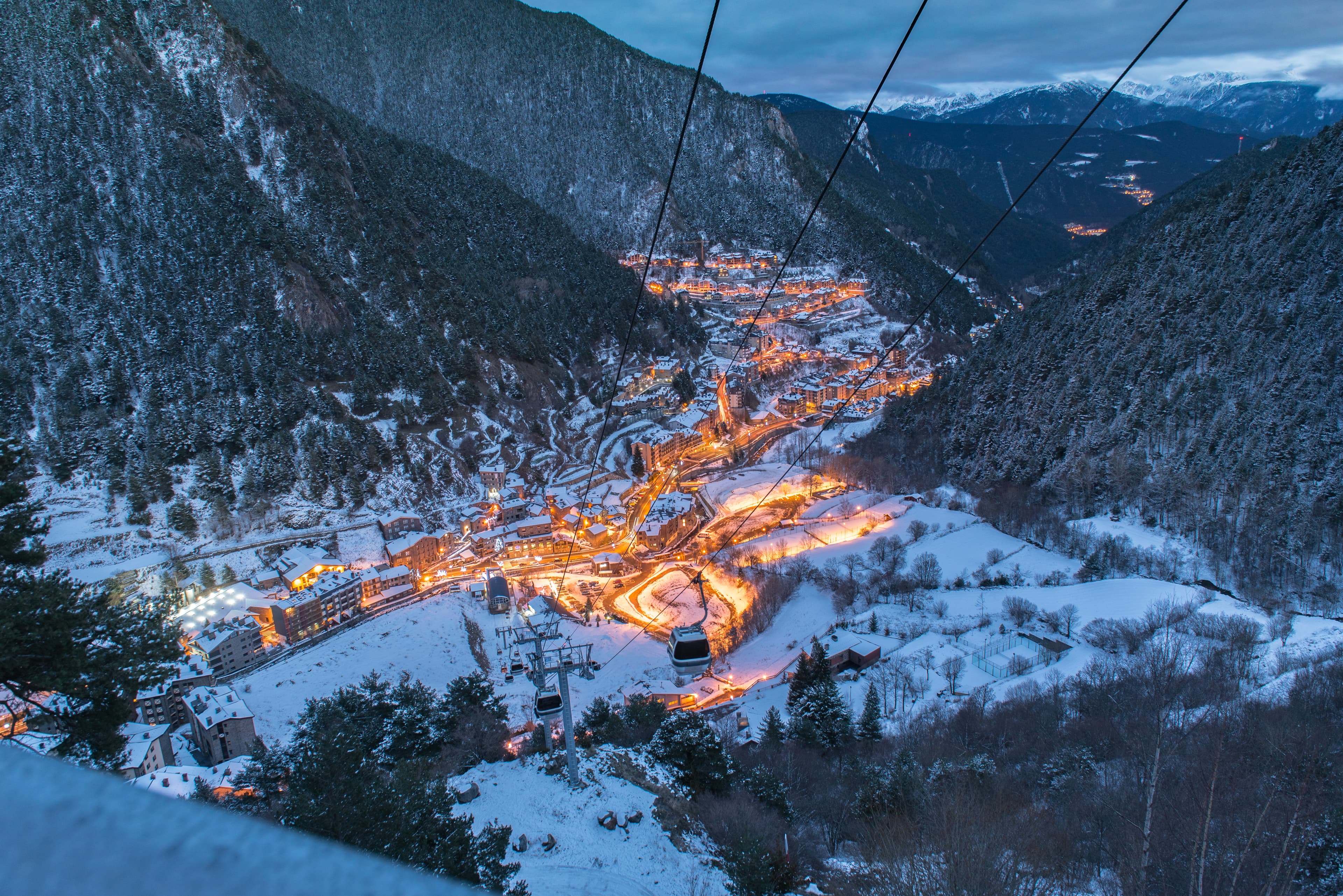 la massana ski resort at dusk in winter